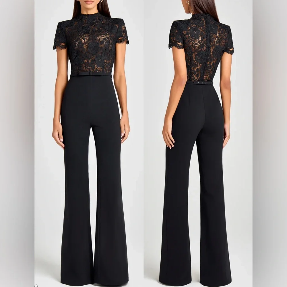 NEW NADINE MERABI Harriet Black Lace Bodice Wide Leg Jumspuit Sz 6
